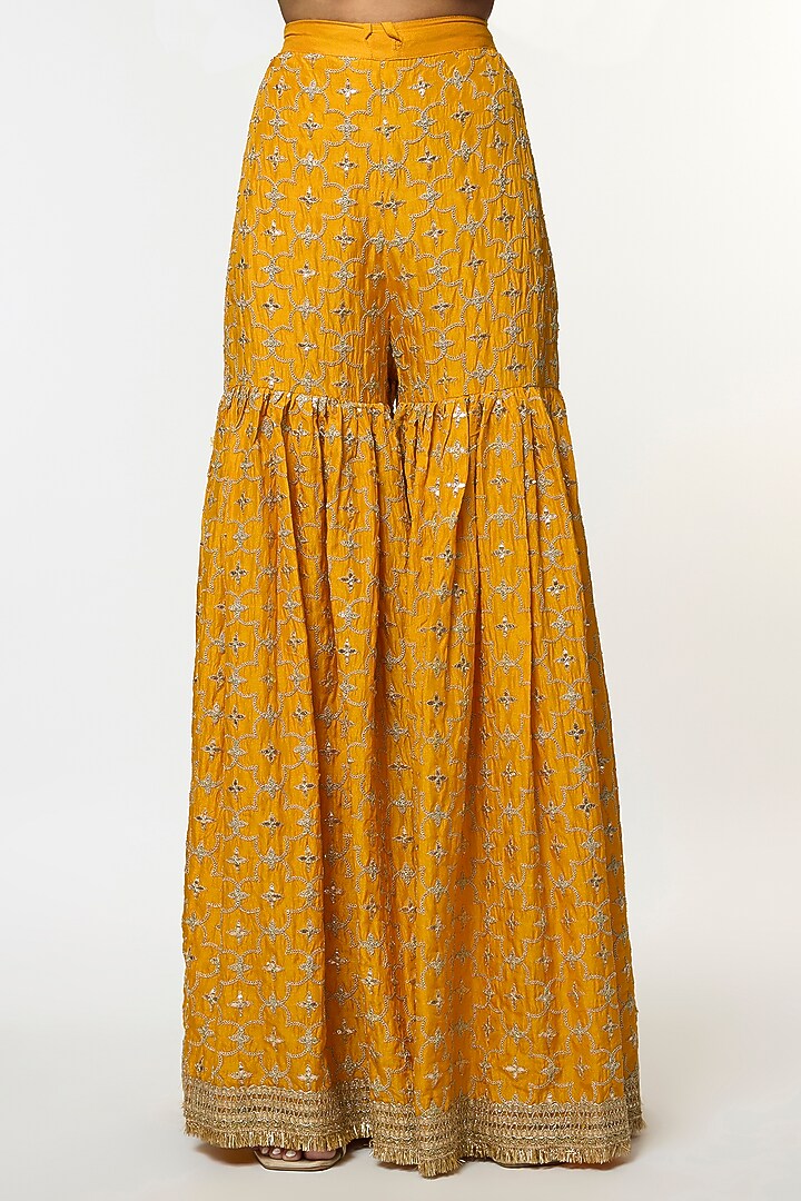 Yellow Tussar Embroidered Wedding Sharara Set by GOPI VAID at Pernia's Pop Up Shop