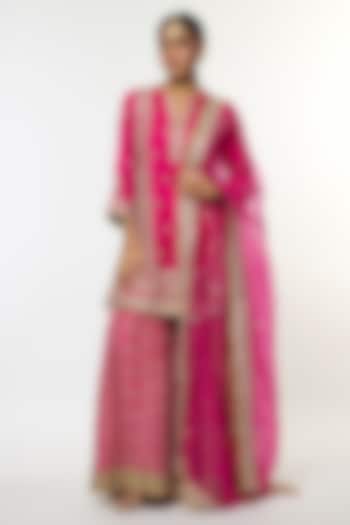 Pink Tussar Embroidered Wedding Sharara Set by GOPI VAID at Pernia's Pop Up Shop