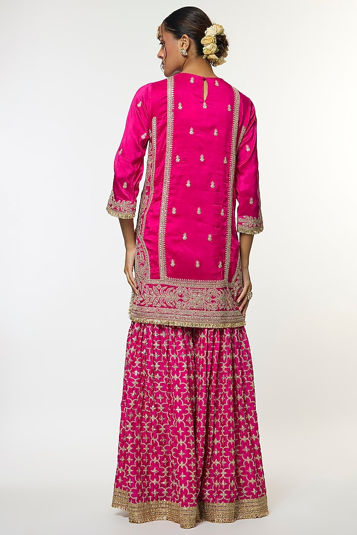Pink Tussar Embroidered Wedding Sharara Set by GOPI VAID at Pernia's Pop Up Shop