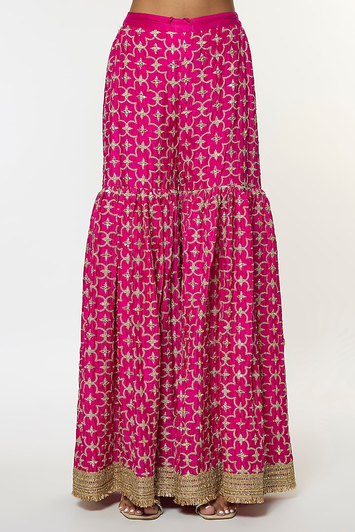 Pink Tussar Embroidered Wedding Sharara Set by GOPI VAID at Pernia's Pop Up Shop