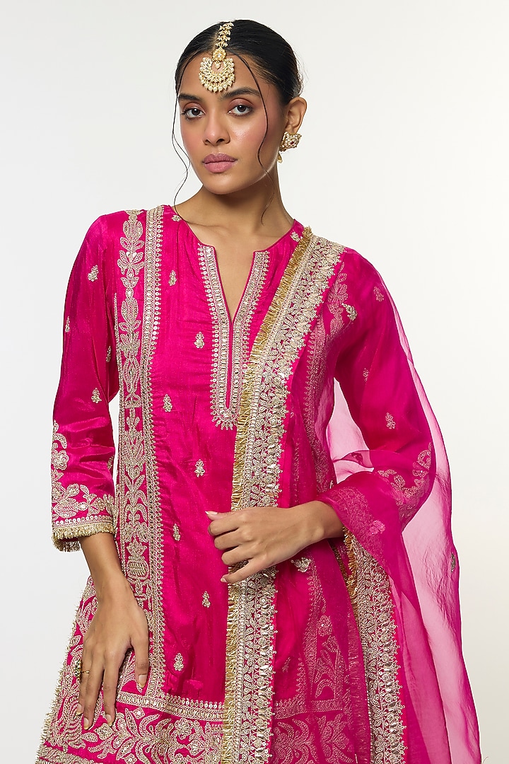 Pink Tussar Embroidered Wedding Sharara Set by GOPI VAID at Pernia's Pop Up Shop