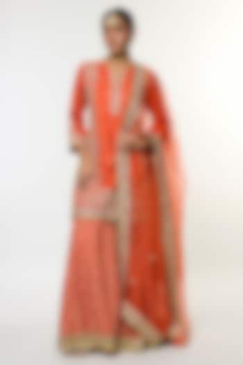 Orange Tussar Embroidered Wedding Sharara Set by GOPI VAID at Pernia's Pop Up Shop