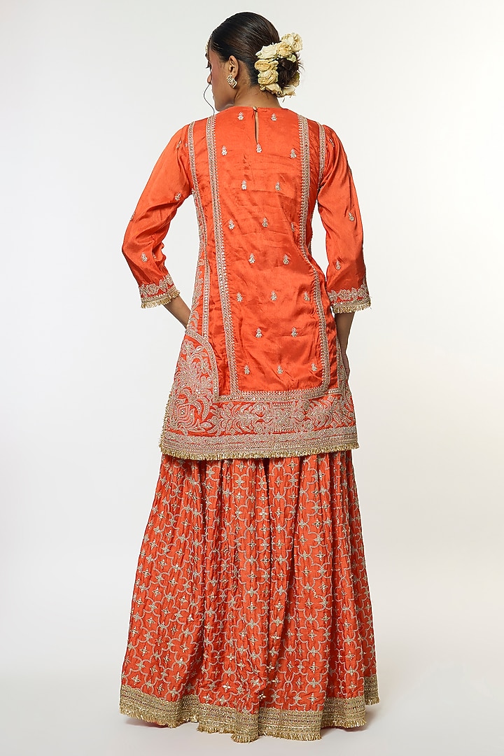 Orange Tussar Embroidered Wedding Sharara Set by GOPI VAID at Pernia's Pop Up Shop