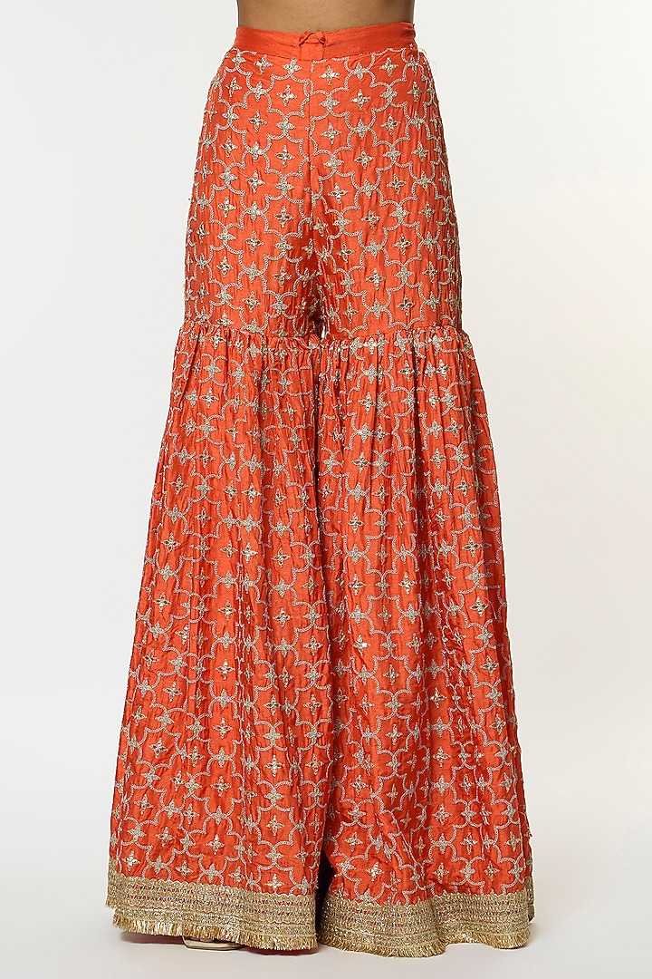 Orange Tussar Embroidered Wedding Sharara Set by GOPI VAID at Pernia's Pop Up Shop