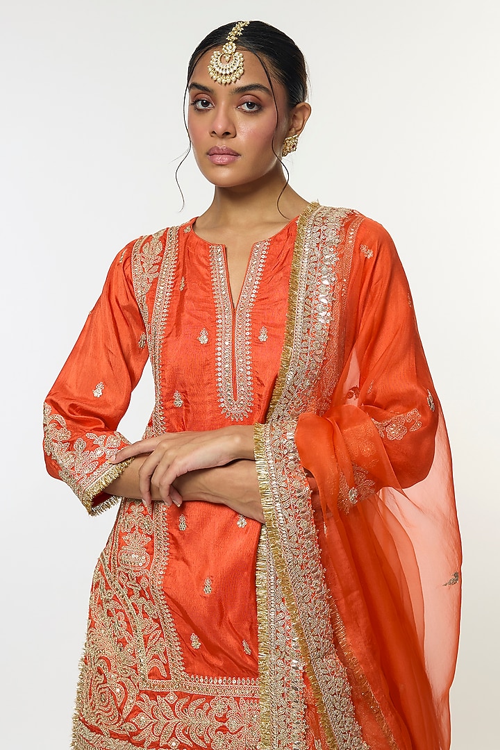 Orange Tussar Embroidered Wedding Sharara Set by GOPI VAID at Pernia's Pop Up Shop