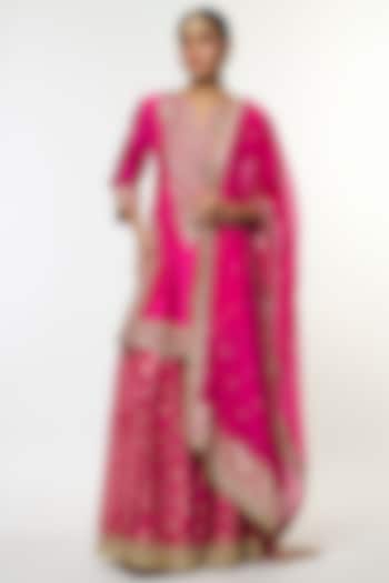Pink Tussar Embroidered Wedding Sharara Set by GOPI VAID at Pernia's Pop Up Shop