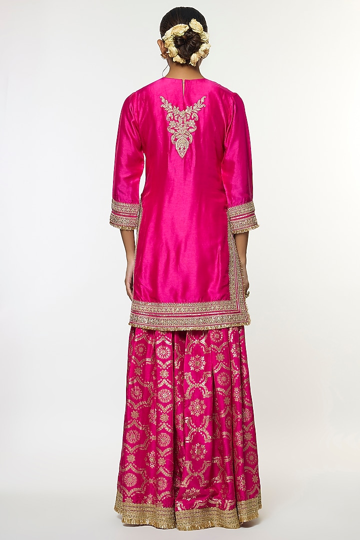 Pink Tussar Embroidered Wedding Sharara Set by GOPI VAID at Pernia's Pop Up Shop
