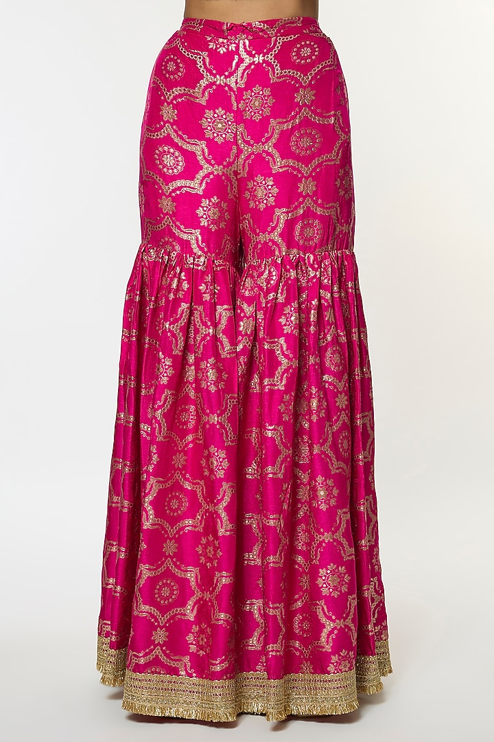 Pink Tussar Embroidered Wedding Sharara Set by GOPI VAID at Pernia's Pop Up Shop