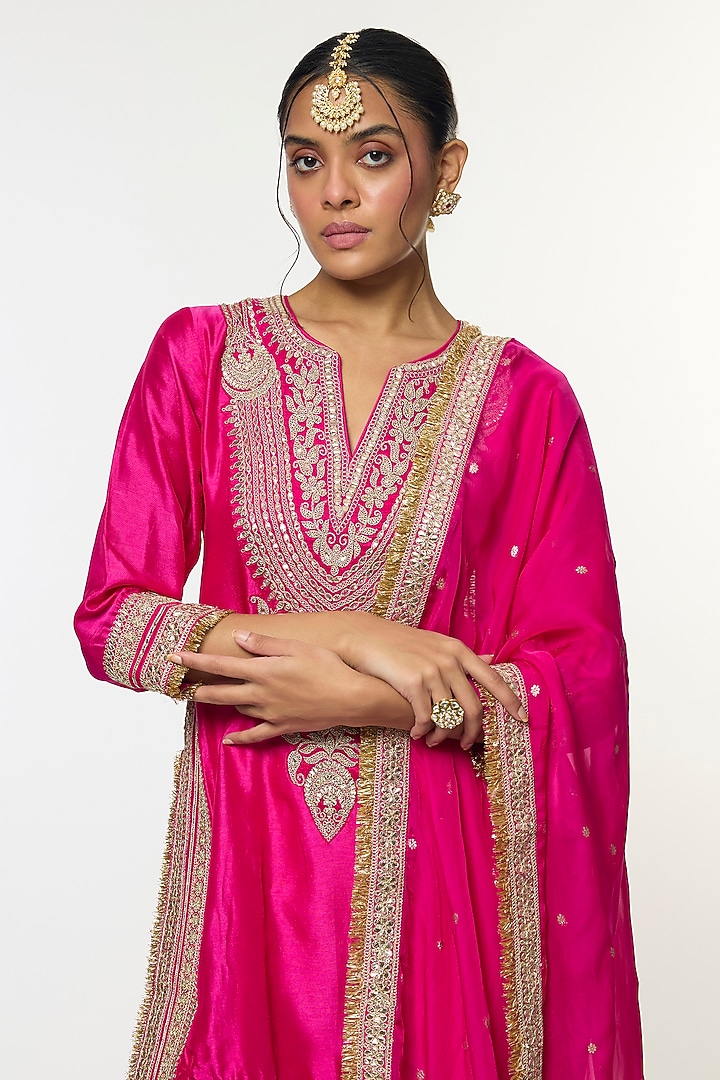 Pink Tussar Embroidered Wedding Sharara Set by GOPI VAID at Pernia's Pop Up Shop