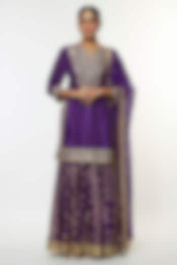 Purple Tussar Embroidered Wedding Sharara Set by GOPI VAID at Pernia's Pop Up Shop