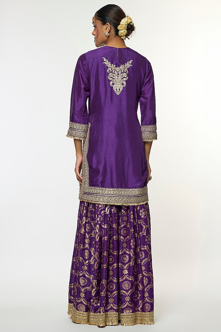 Purple Tussar Embroidered Wedding Sharara Set by GOPI VAID at Pernia's Pop Up Shop