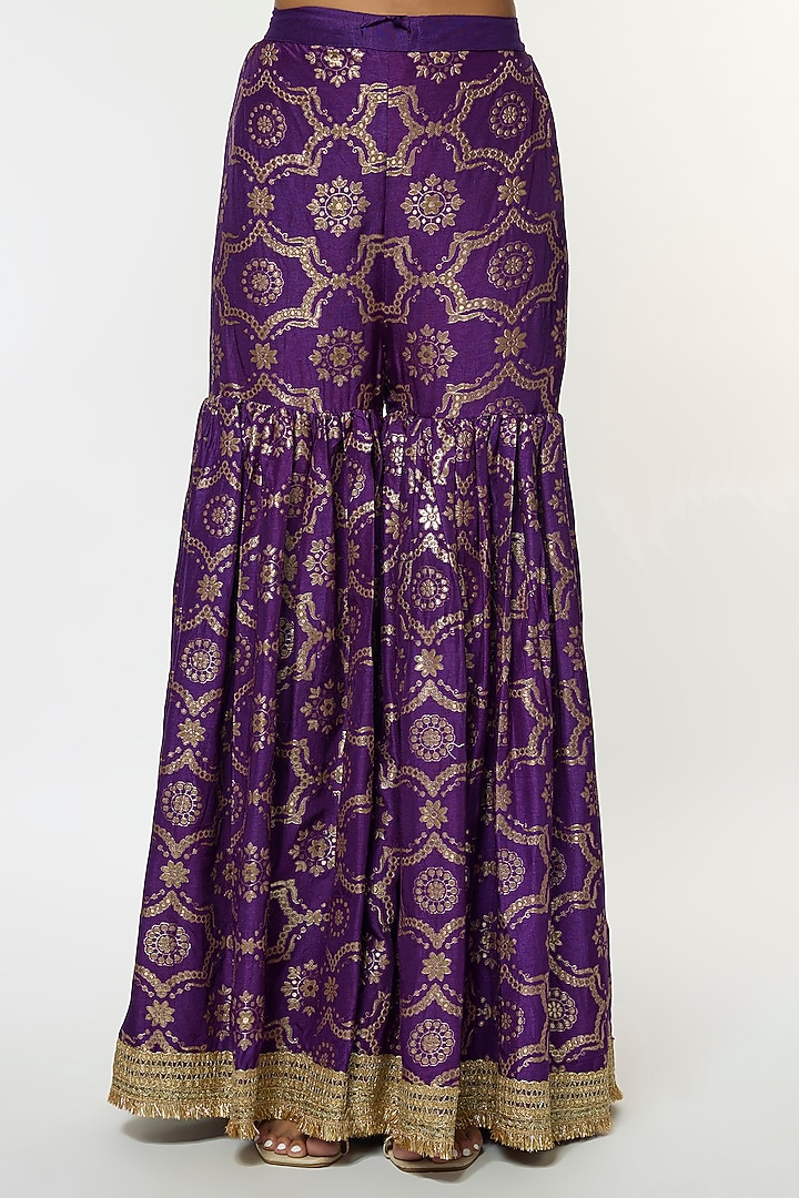 Purple Tussar Embroidered Wedding Sharara Set by GOPI VAID at Pernia's Pop Up Shop
