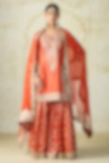 Orange Tussar Embroidered Wedding Sharara Set by GOPI VAID at Pernia's Pop Up Shop