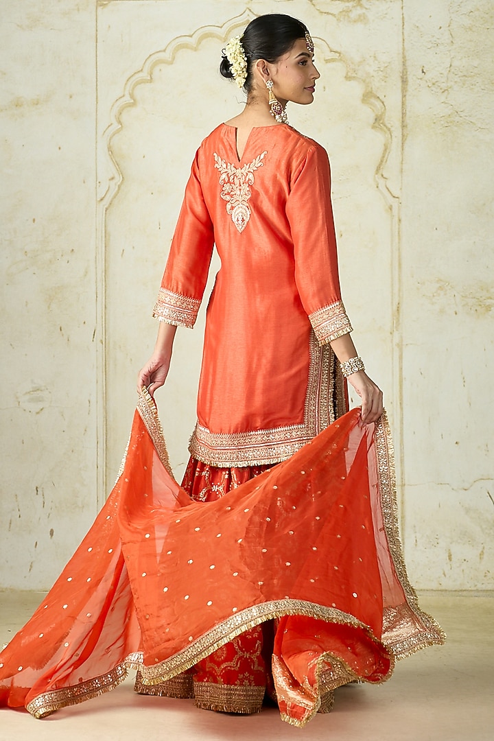 Orange Tussar Embroidered Wedding Sharara Set by GOPI VAID at Pernia's Pop Up Shop