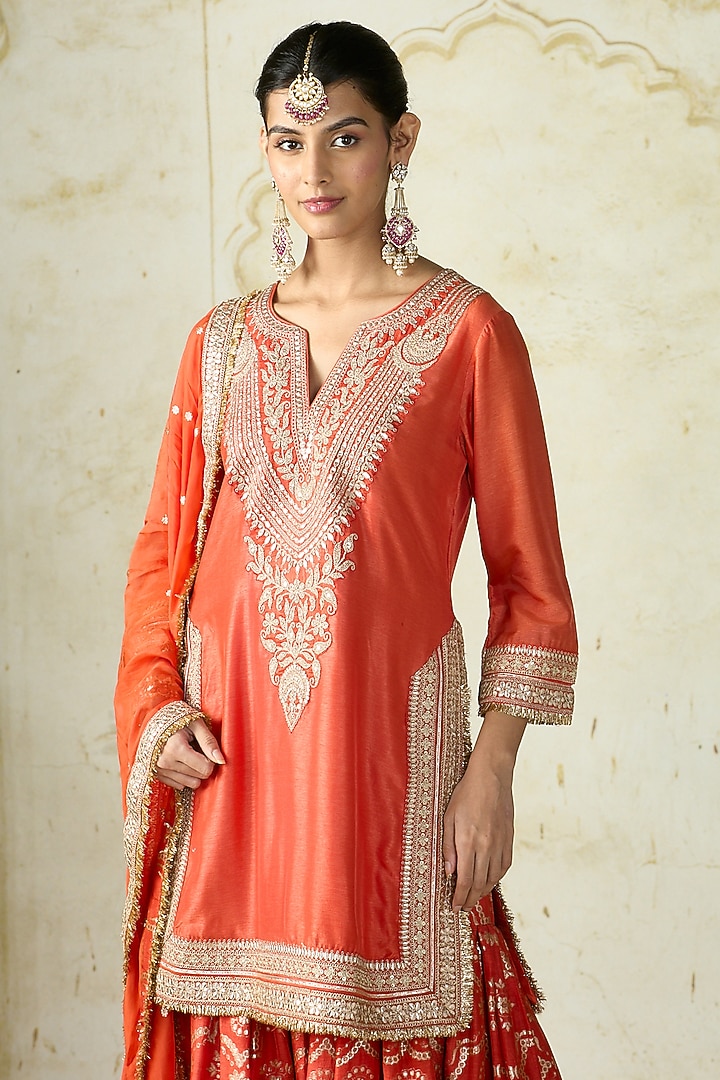 Orange Tussar Embroidered Wedding Sharara Set by GOPI VAID at Pernia's Pop Up Shop