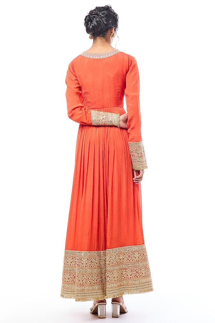 Orange Tussar Embroidered Wedding Anarkali Set by GOPI VAID at Pernia's Pop Up Shop