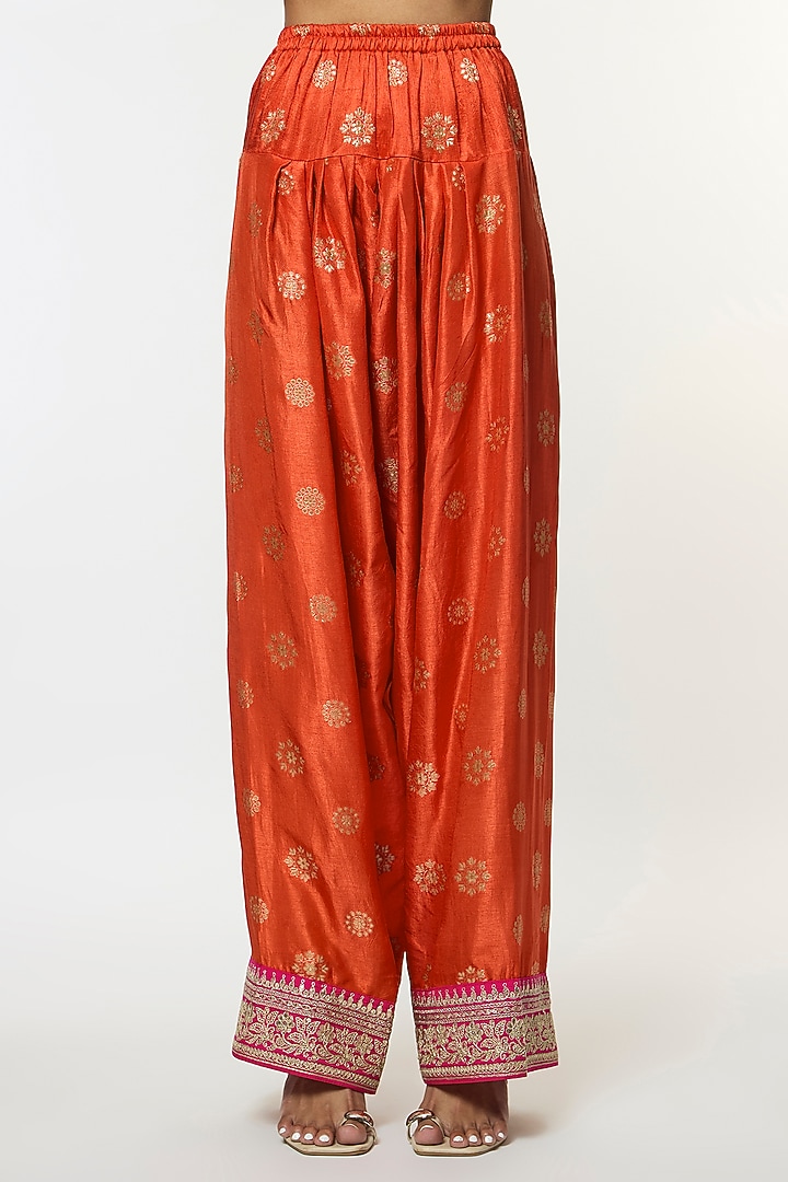 Orange Tussar Embroidered Asymmetrical Kurta Set by GOPI VAID at Pernia's Pop Up Shop