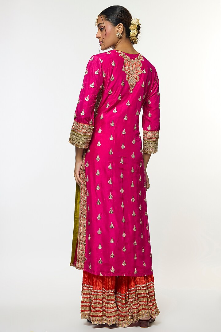 Pink Semi Silk Embroidered Wedding Sharara Set by GOPI VAID at Pernia's Pop Up Shop