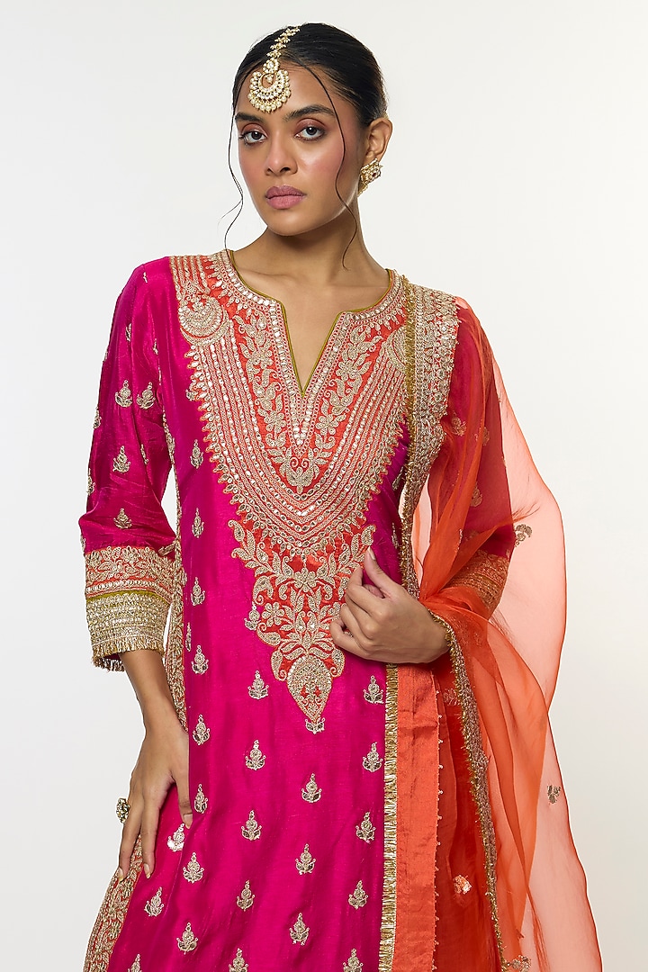 Pink Semi Silk Embroidered Wedding Sharara Set by GOPI VAID at Pernia's Pop Up Shop