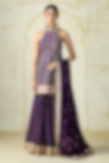 Purple Tussar Wedding Sharara Set by GOPI VAID at Pernia's Pop Up Shop