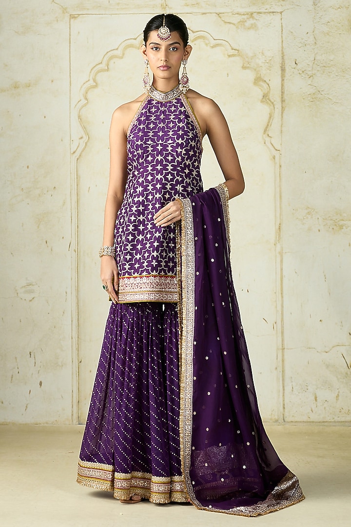 Purple Tussar Wedding Sharara Set by GOPI VAID at Pernia's Pop Up Shop