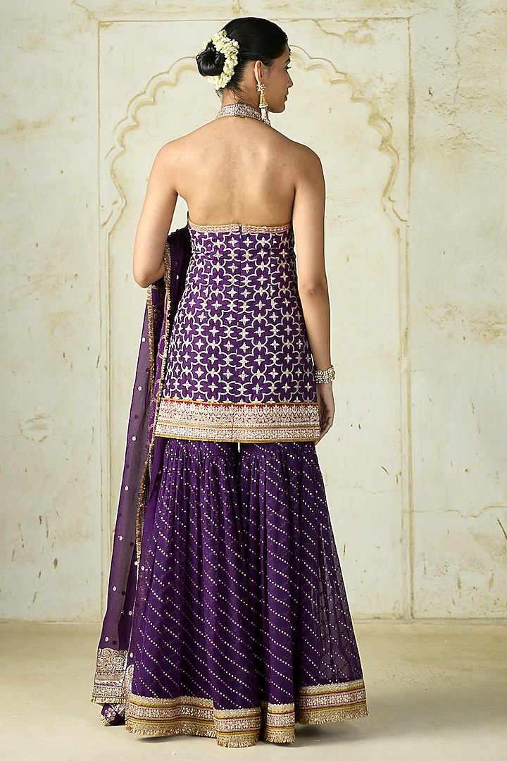 Purple Tussar Wedding Sharara Set by GOPI VAID at Pernia's Pop Up Shop