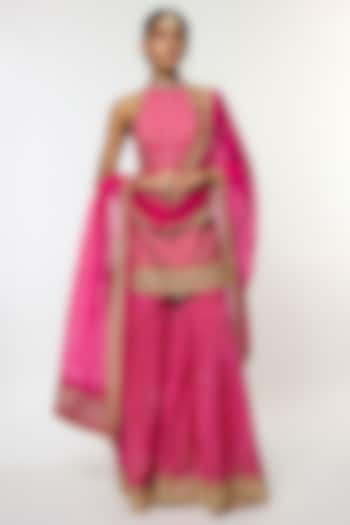 Pink Organza Embroidered Wedding Sharara Set by GOPI VAID at Pernia's Pop Up Shop