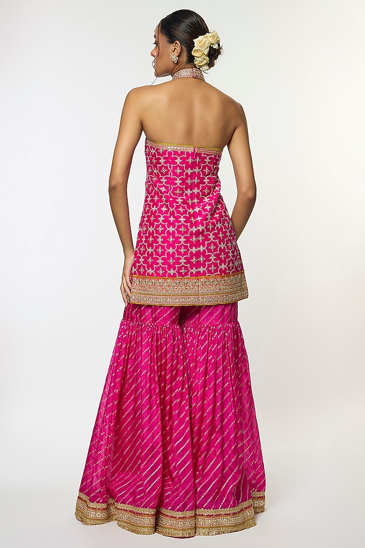Pink Organza Embroidered Wedding Sharara Set by GOPI VAID at Pernia's Pop Up Shop