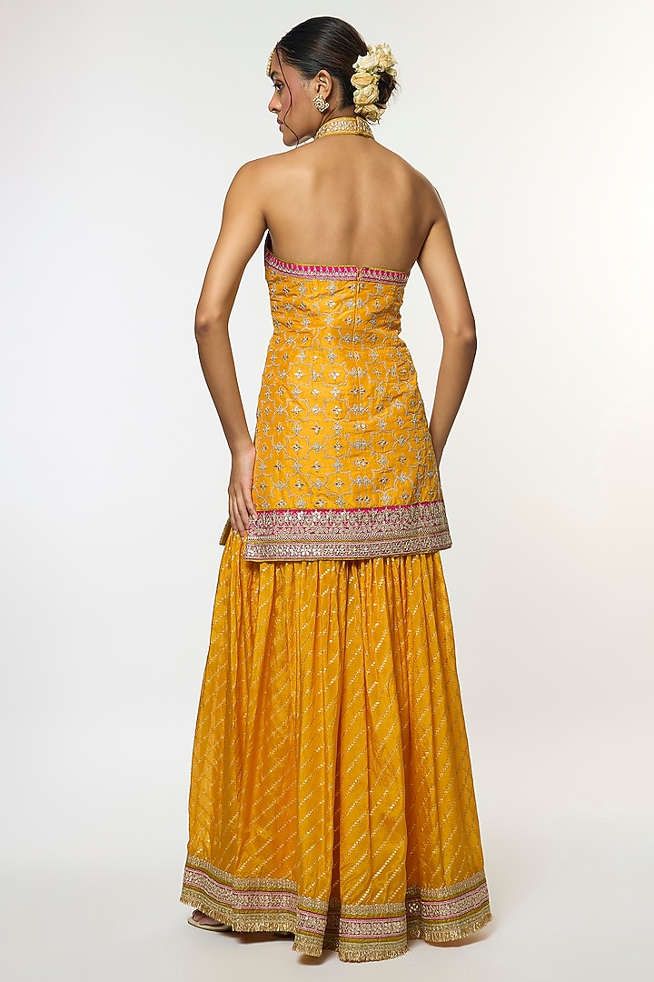 Yellow Organza Embroidered Wedding Sharara Set by GOPI VAID at Pernia's Pop Up Shop
