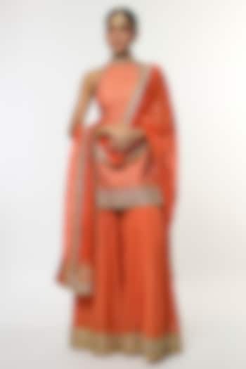 Orange Organza Embroidered Wedding Sharara Set by GOPI VAID at Pernia's Pop Up Shop