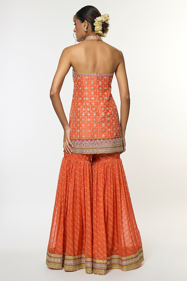 Orange Organza Embroidered Wedding Sharara Set by GOPI VAID at Pernia's Pop Up Shop