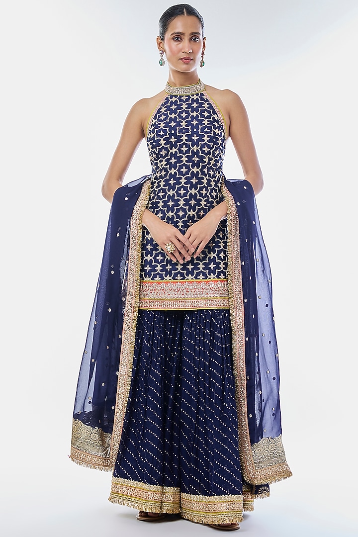 Blue Organza Wedding Sharara Set by GOPI VAID at Pernia's Pop Up Shop