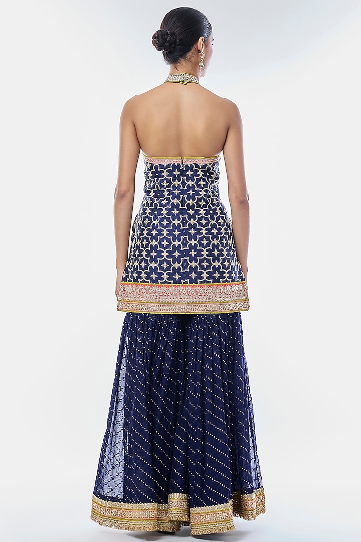 Blue Organza Wedding Sharara Set by GOPI VAID at Pernia's Pop Up Shop