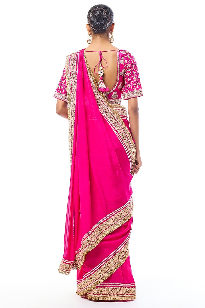 Pink Chiffon Embroidered Wedding Saree Set by GOPI VAID at Pernia's Pop Up Shop