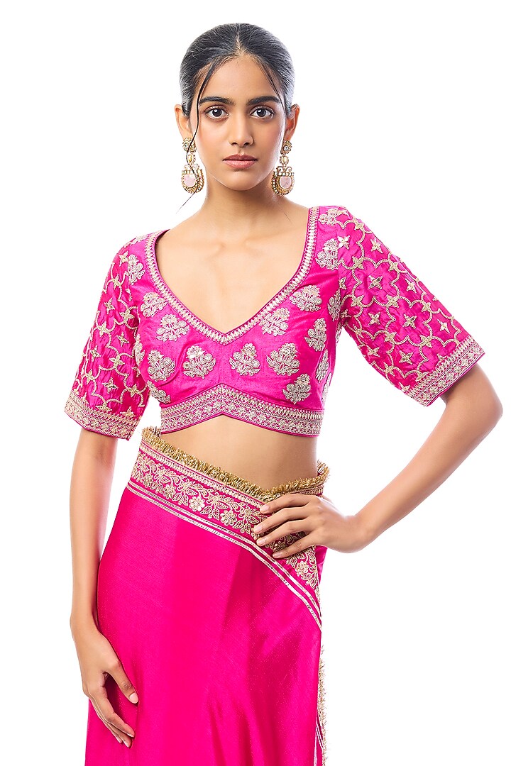 Pink Chiffon Embroidered Wedding Saree Set by GOPI VAID at Pernia's Pop Up Shop