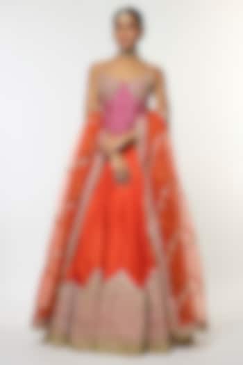 Orange Tussar Embellished Flowy Wedding Lehenga Set by GOPI VAID at Pernia's Pop Up Shop
