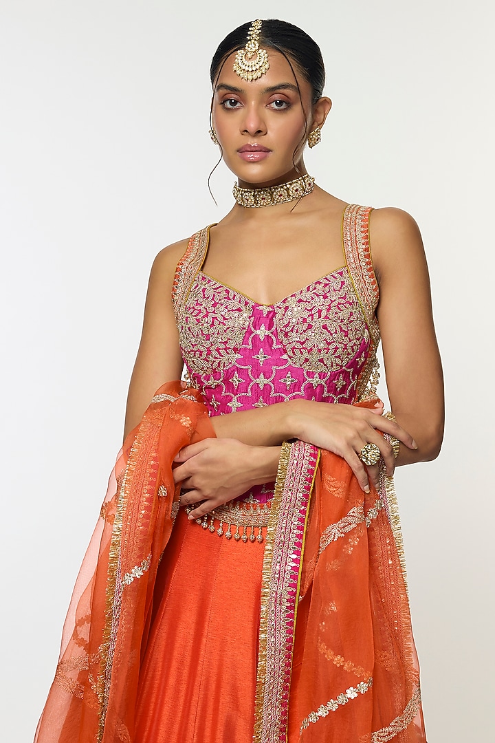 Orange Tussar Embellished Flowy Wedding Lehenga Set by GOPI VAID at Pernia's Pop Up Shop