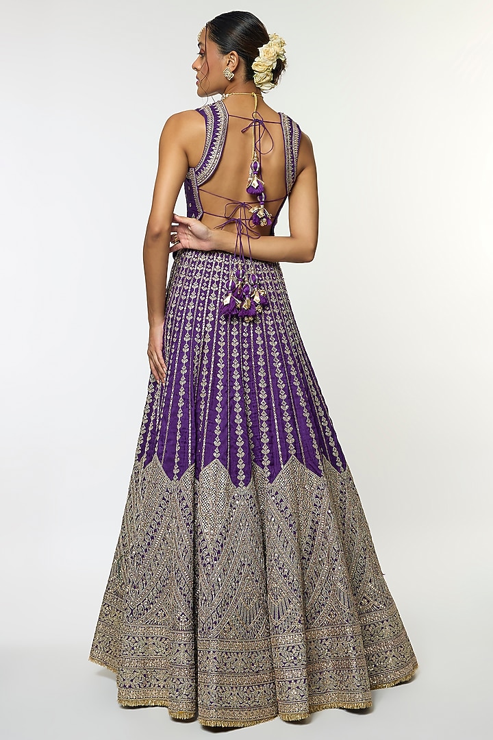 Purple Tussar Motif Embellished Bridal Lehenga Set by GOPI VAID at Pernia's Pop Up Shop