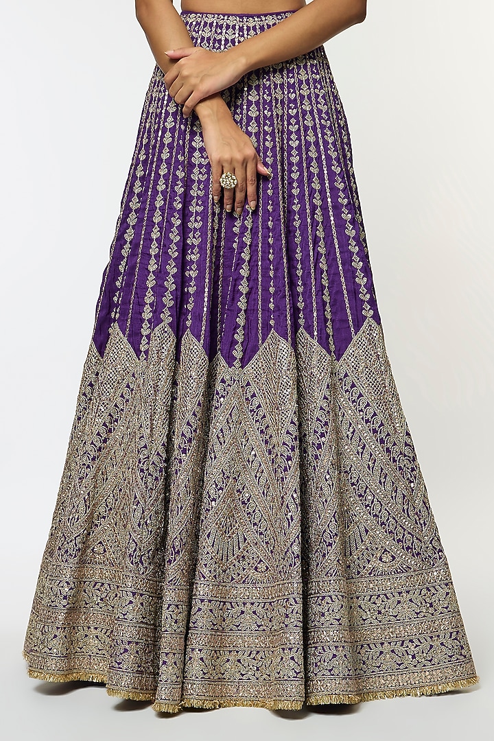Purple Tussar Motif Embellished Bridal Lehenga Set by GOPI VAID at Pernia's Pop Up Shop