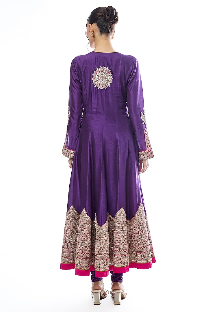 Purple Tussar Motif Wedding Anarkali Set by GOPI VAID at Pernia's Pop Up Shop