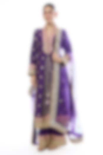 Purple Tussar Embellished Wedding Anarkali Set by GOPI VAID at Pernia's Pop Up Shop