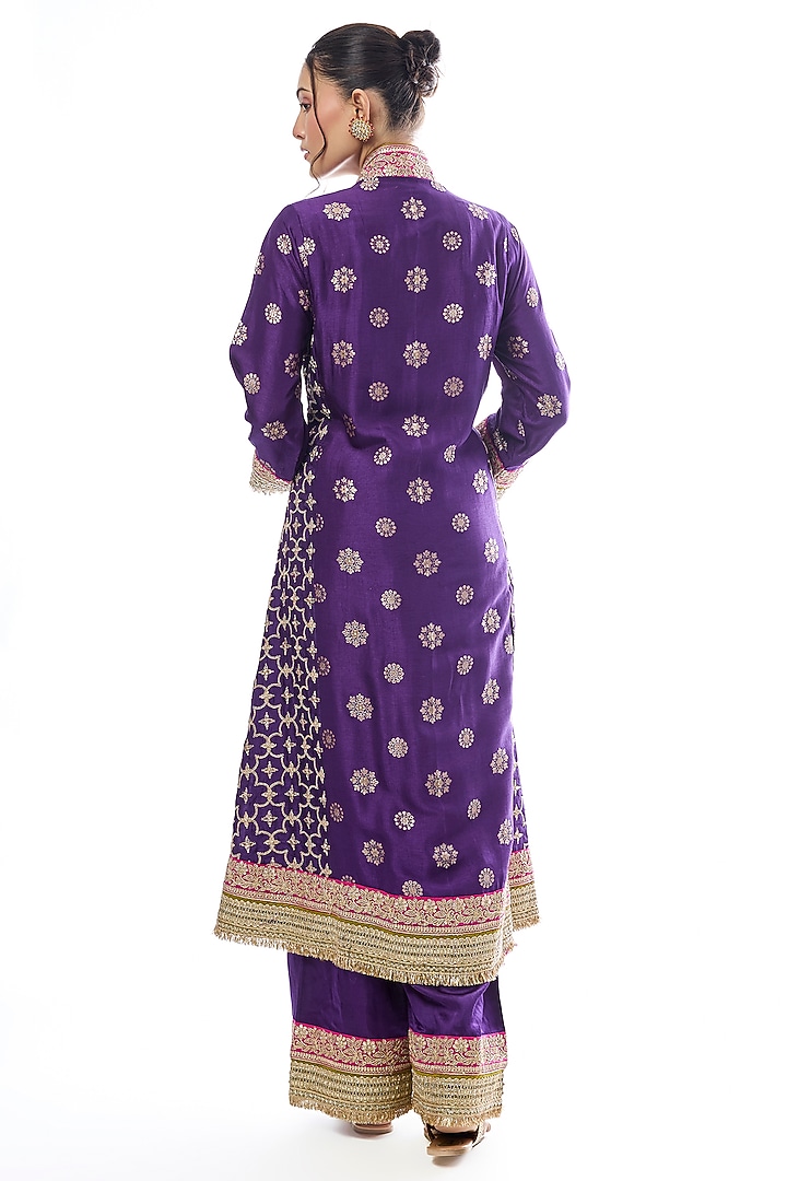 Purple Tussar Embellished Wedding Anarkali Set by GOPI VAID at Pernia's Pop Up Shop