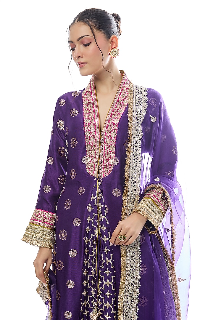 Purple Tussar Embellished Wedding Anarkali Set by GOPI VAID at Pernia's Pop Up Shop
