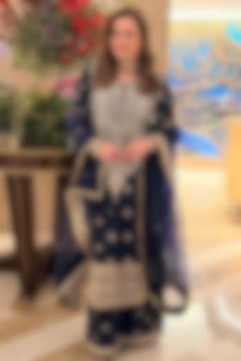 Blue Tussar Motifs Embroidered Kurta Set by Gopi Vaid at Pernia's Pop Up Shop