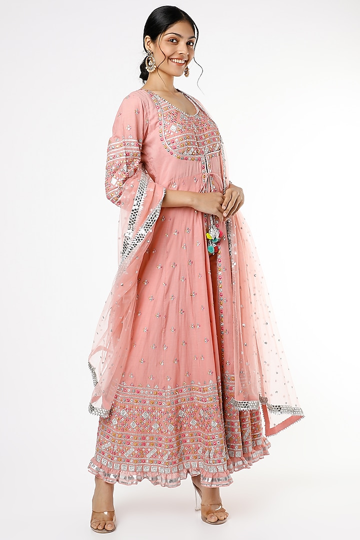 Soft Pink Embroidered Anarkali Set by GOPI VAID at Pernia's Pop Up Shop