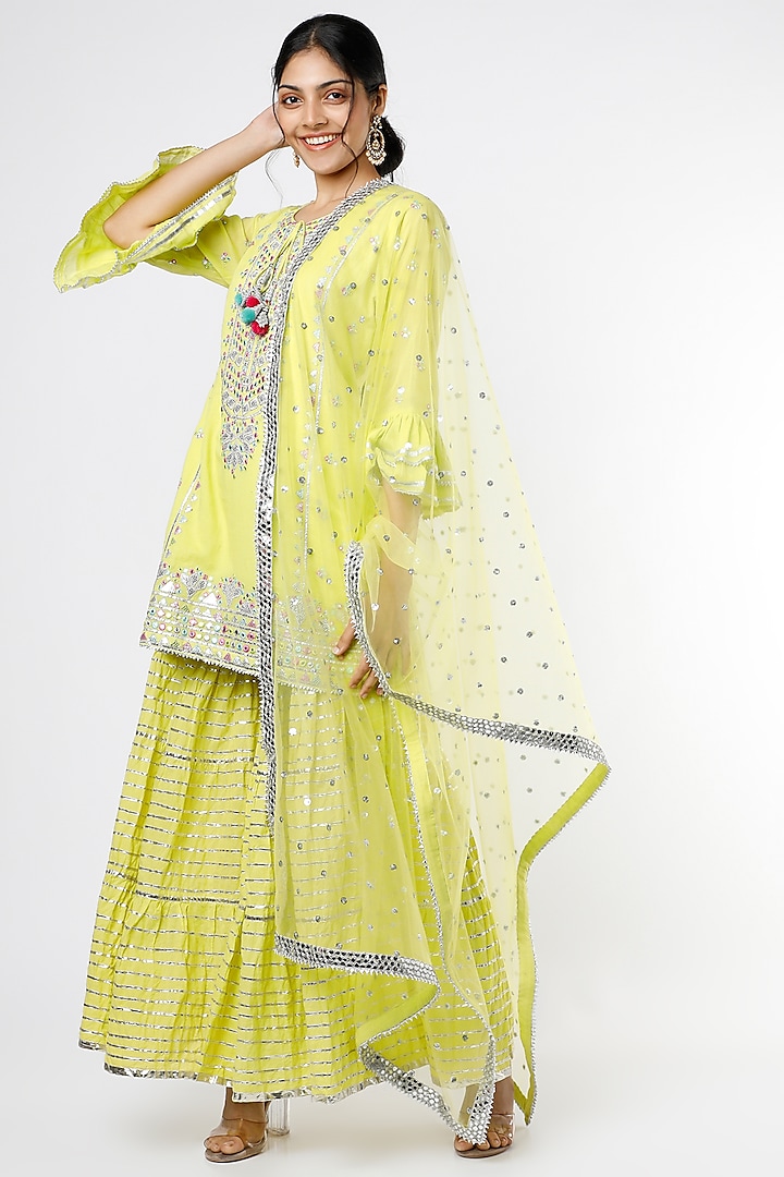 Lime Embellished Sharara Set by GOPI VAID