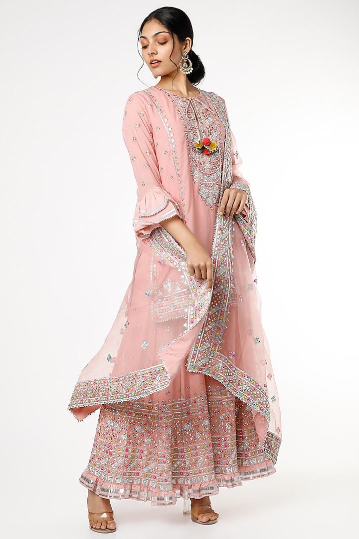 Tonal Pink Embroidered Sharara Set by GOPI VAID