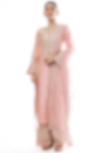 Pink Tussar Silk Embroidered Kurta Set by GOPI VAID at Pernia's Pop Up Shop