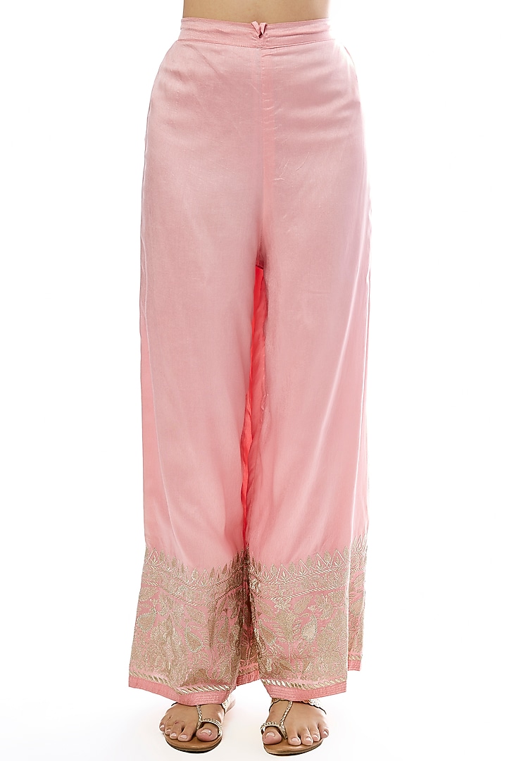 Pink Tussar Silk Embroidered Kurta Set by GOPI VAID at Pernia's Pop Up Shop