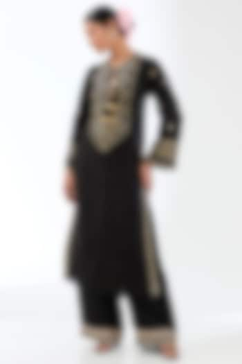 Black Tussar Kurta Set by GOPI VAID